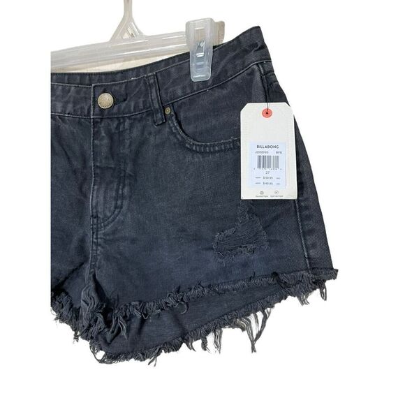 Billabong Women’s Black Distressed Denim High Waisted Shorts Size 27 NWT - Picture 2 of 6